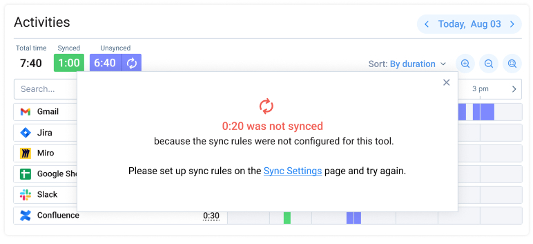 Time not synced, Time Management Assistant