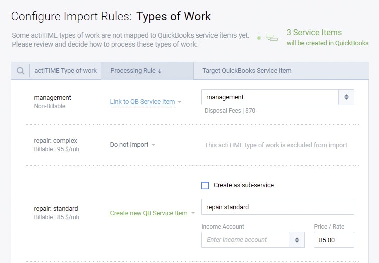 Configure import rules types of work