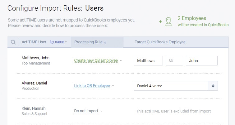 Configure import rules users