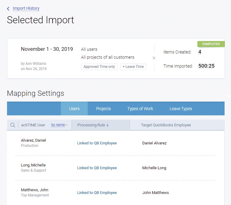 more detailed breakdown of the selected import