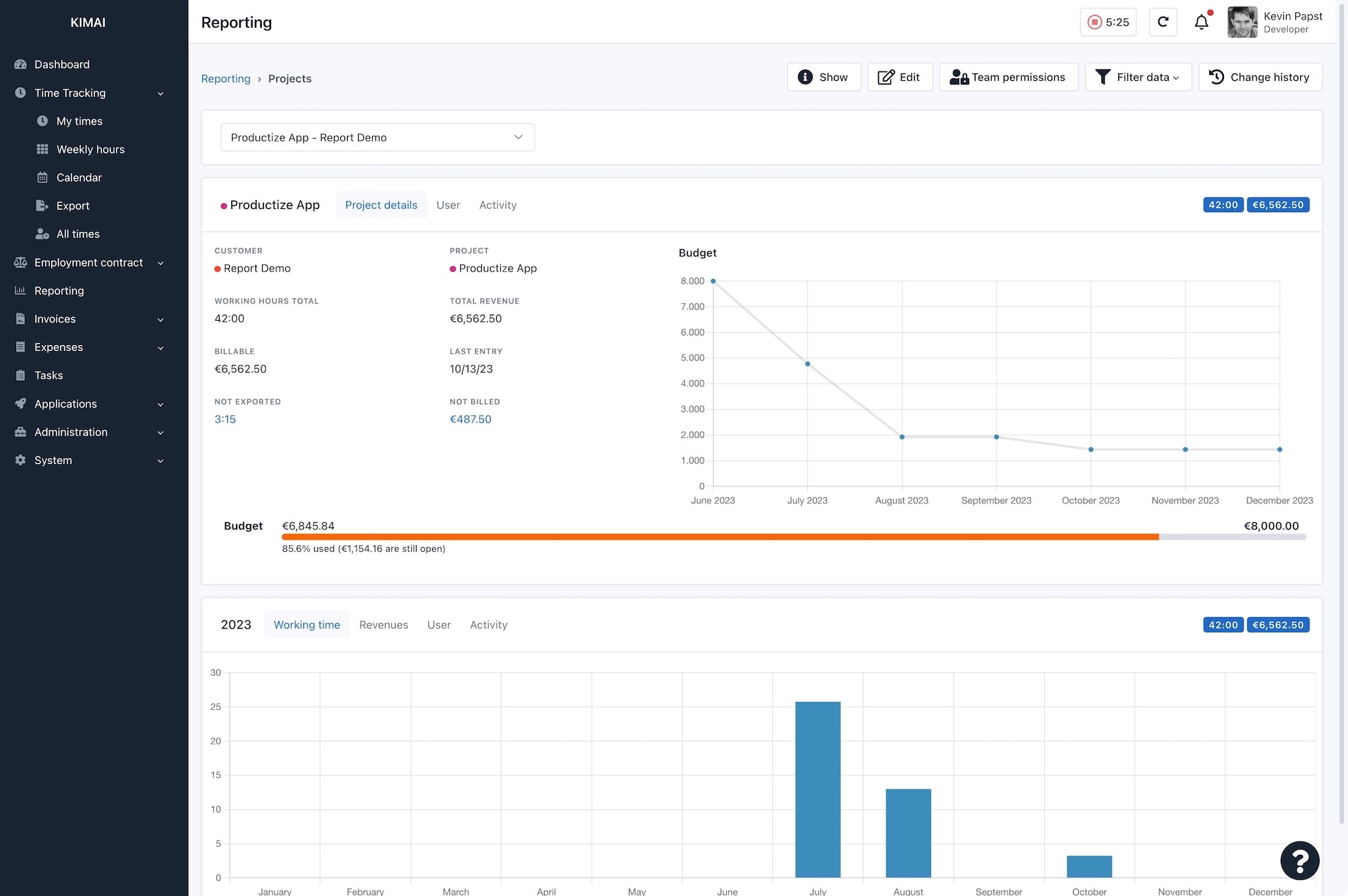 Kimai, Linux timesheet software