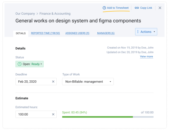 Add to Timesheet Button