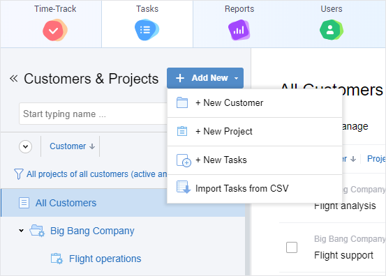 Create a new project in actiTIME