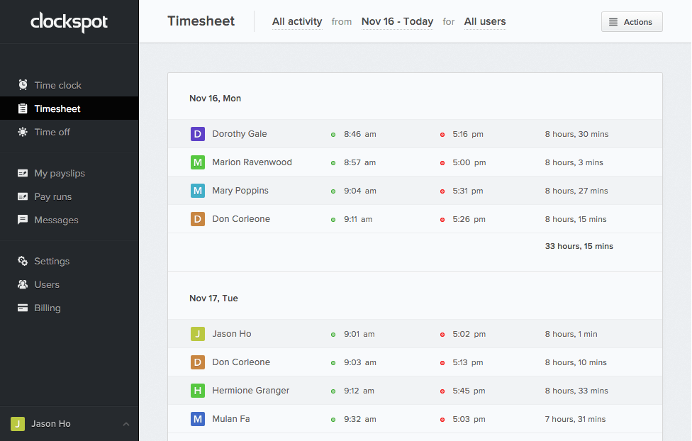 Clockspot, Timesheet Software