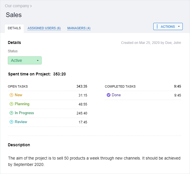 Project settings in actiTIME