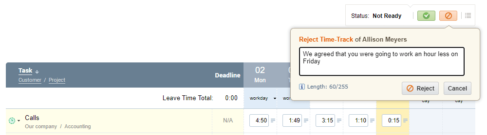 Timesheet approval in actiTIME