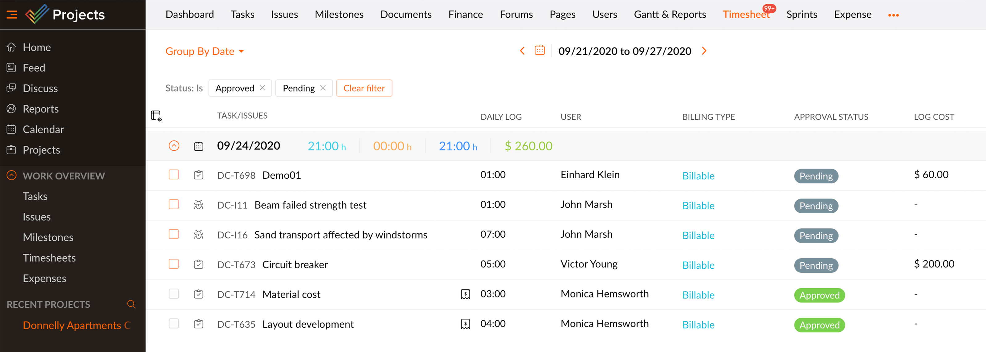 Zoho Projects - best timesheet app